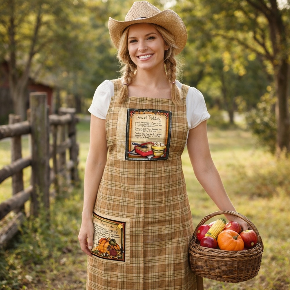 Vintage handmade fall theme apron baking cooking recipes